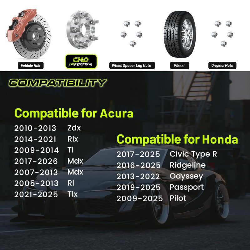 Customadeonly 38mm (1.5 Inch) Hubcentric Wheel Spacers 5x120 Compatible for Acura Mdx Zdx RLX TL, Compatible for Honda Civic Type R,Ridgeline Odyssey Passport Pilot (2pcs 64.1mm m14x1.5) - Image 2